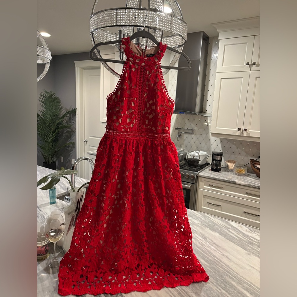 Gianni Bins size extra small lady in red Kentucky derby dress